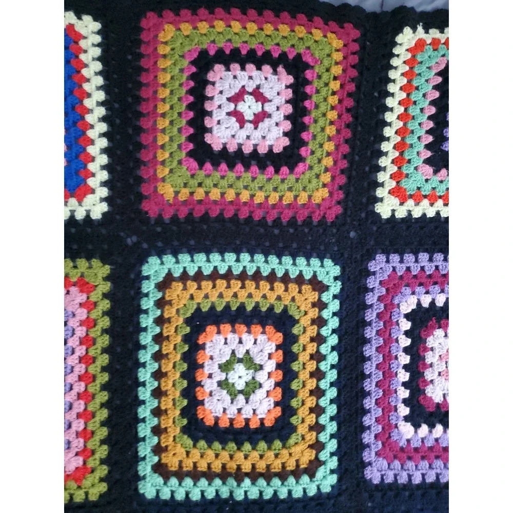 Handcrafted Crochet Granny Square Afghan Blanket Throw 48x72 colorful VTG
